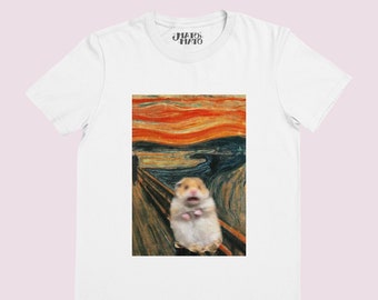 Bang hamster meme shirt, grappige tshirt, de schreeuw parodie Edward Munch, coole unieke geschenken, trieste hamster meme