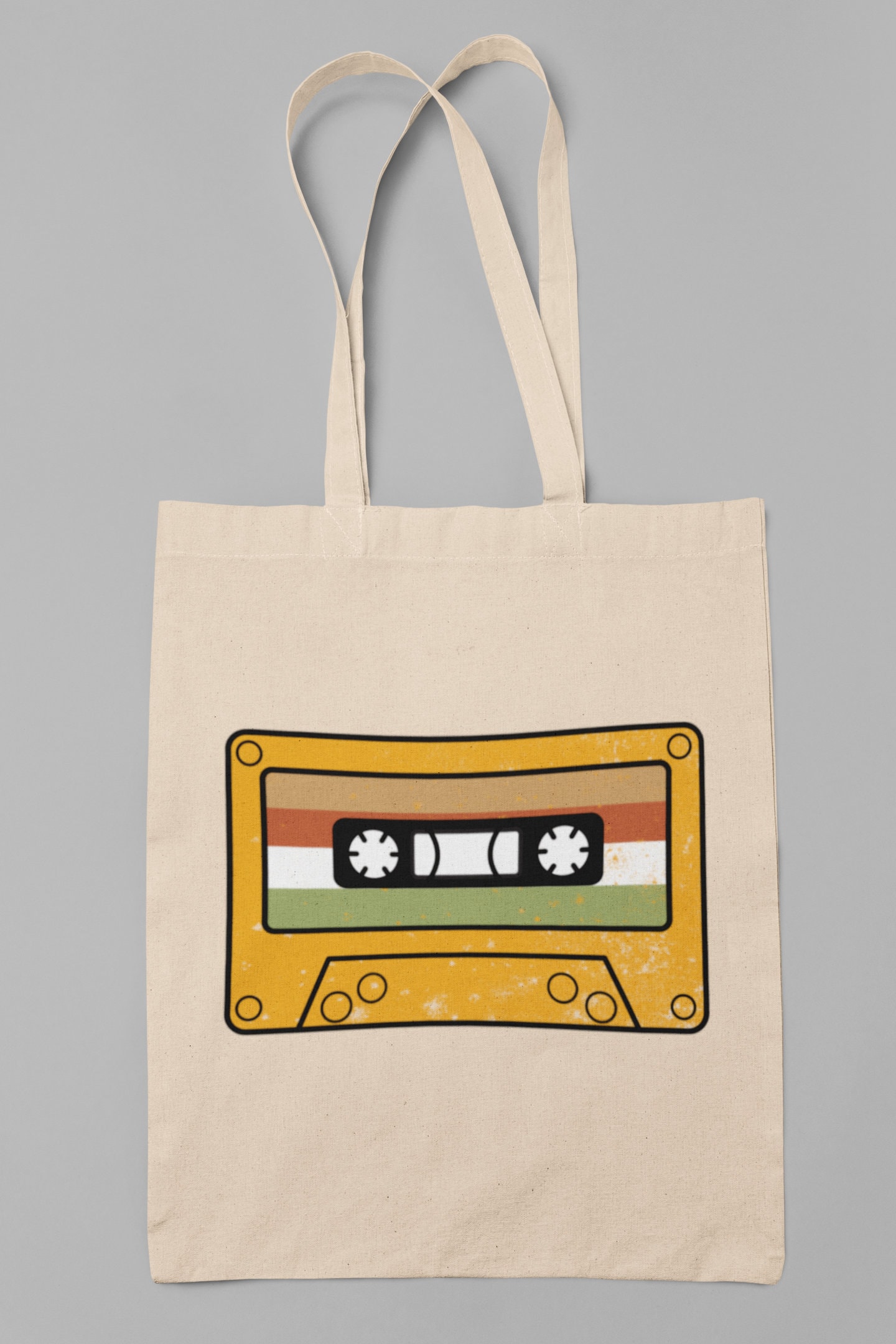 Retro Cassette Tape Tote Bag, Canvas Cotton Old School Print
