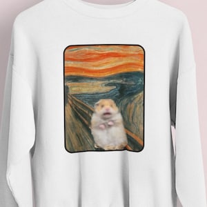 Scared Hamster Meme Sweatshirt, The Scream Funny Parody, Unique Art Gifts, Funny Graphic Meme Unisex Sweatshirt