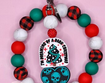 Dark Christmas personal wristlet,gothic lifestyle bracelet,handmade jewelry,red flannel sparkle,,christmas gift,unique.punk rock gift
