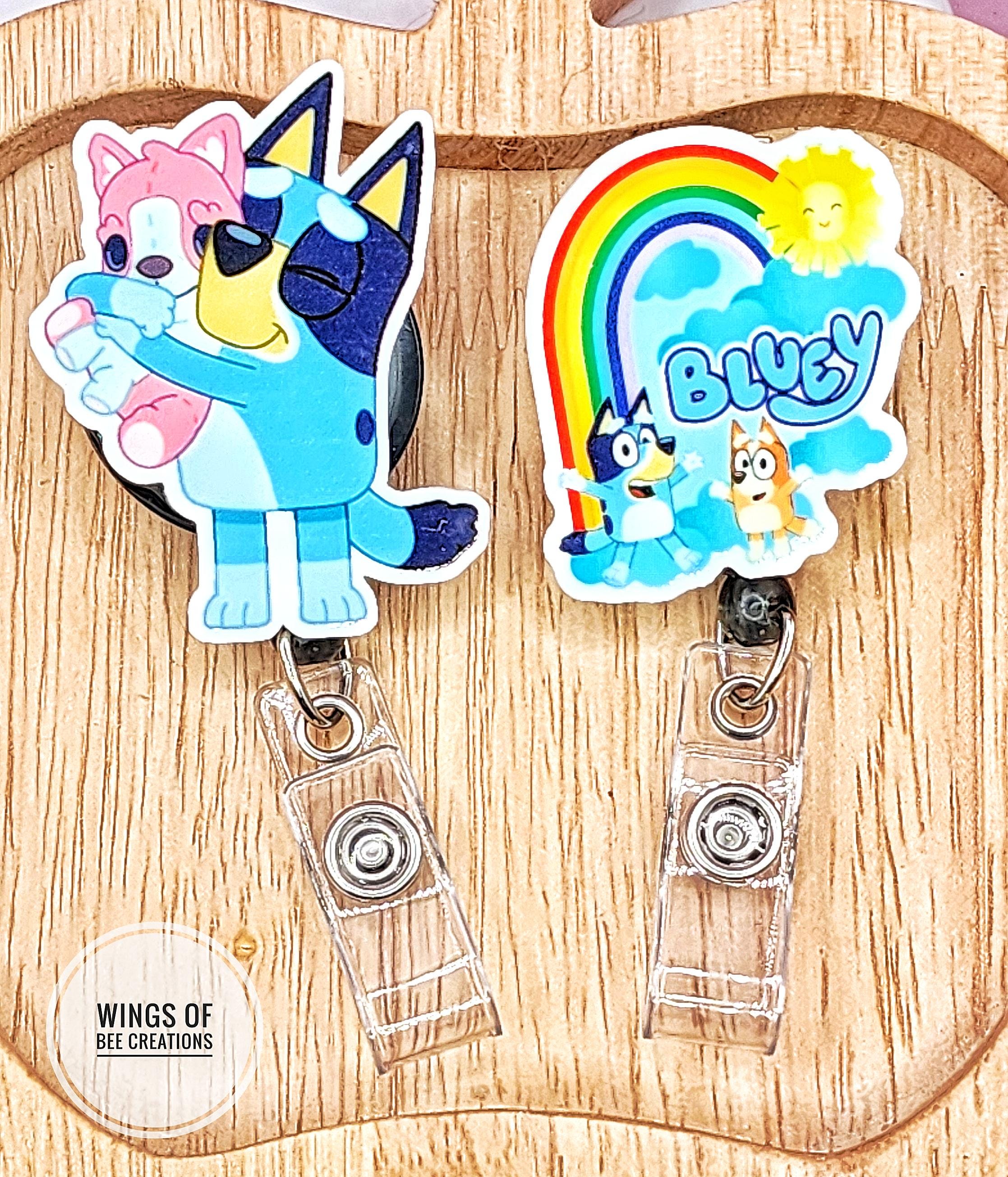 Blue dog badge reel, ID name tag holder,school beaded lanyard,character teacher gift,pediatric nurse, preschool kindergarten elementary