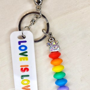 Pride keychain, love is love, rainbow key holder, inspired by pride month, happy jewelry, handmade artwork, fidget, sturdy metal
