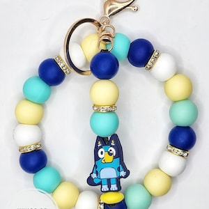 Blue VIP wristlet,character keychain,handmade jewelry, cartoon puppy, women&#39;s accessories, blue dog bead,friendship bracelet