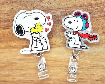 Snoop peanut dog badge reel,Trendy ID name tag holder, adorable teacher gift,provider badge buddy, RN tag clip,EMT retractable reel