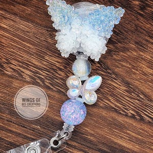 Powder blue Butterfly badge reel,3D Trendy heart ID name tag holder, adorable gift,provider badge buddy, RN tag clip,EMT retractable reel