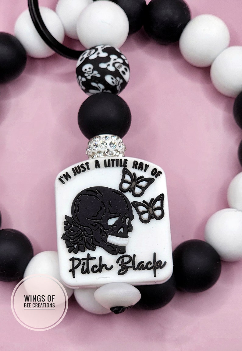 Ray of Pitch black wristlet Keychain, goth style, skull jewelry, women's fashion accessories, dark jewelry, gothic decor, punk rock, unique image 3
