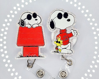 Cool Snoop peanut dog badge reel,Trendy ID name tag holder, adorable teacher gift,provider badge buddy, RN tag clip,EMT retractable reel