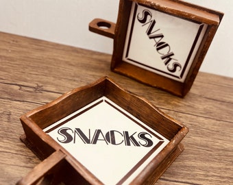 Vintage 70's Wooden Snack Tray - Set of 2