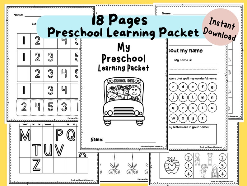 Preschool Learning Packet Preschool Printables Preschool Etsy