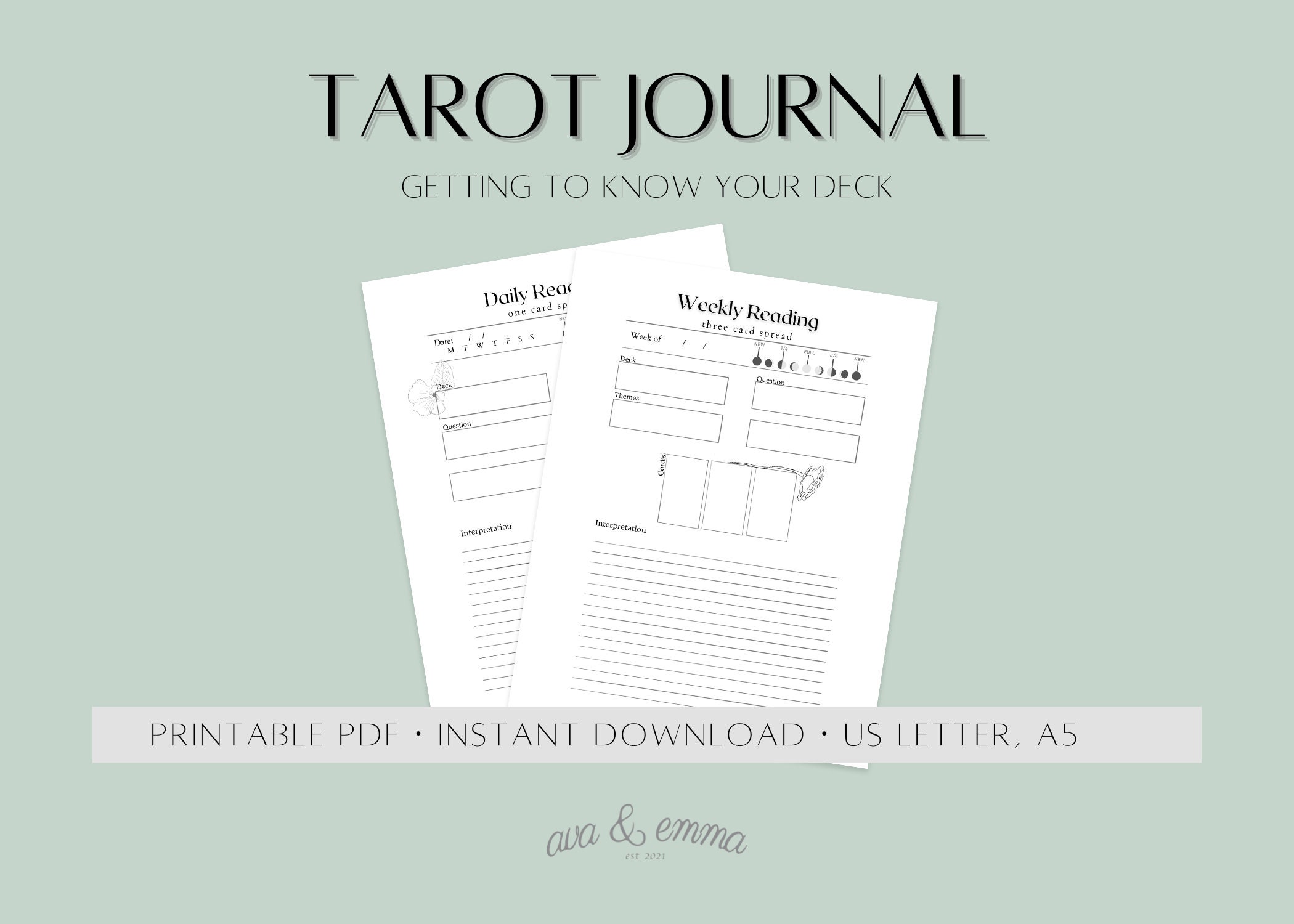 Tarot Journal Printable, Printable Journal Pages, Weekly Daily Journal, Beginner Tarot Spread ...