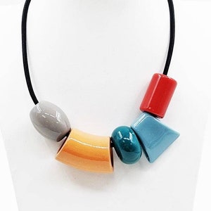 Multi Colour and Shapes Beads Statement Bib Necklace Resin  Available Now Contemporary Stylish Jewellery Gift for Her