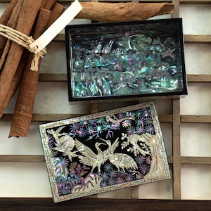 Art de la grue Mini boîte à bijoux en nacre, porte-cartes de visite, porte-cartes, étui vintage, cadeau de remerciement pour papa