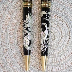 Including refill Mother of pearl unique pen Black Blue ink Exotic handmade handcrafted dragon Crane pen Gift for dad him