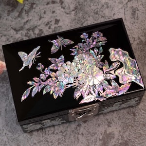 Perlmutt Inlay Schmuckschatulle: Floral Lack, Schildkröte Ringhalter