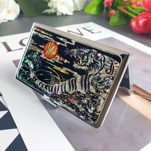Tarjetero de identificación para tarjetas de visita de nácar para hombre Cartera con diseño de tigre Organizador de tarjetas de identificación Regalo para el día del padre