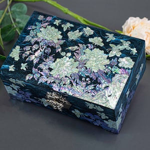 7X4,7 boîtes à bijoux en nacre, boîte à bijoux vintage, boîte souvenir à fleurs, pivoines, rangement en bois, cadeau d'anniversaire