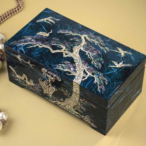 Perlmutt Blau asiatischen baum Schmuckschatulle für Männer Armband Lack Memory Box Männer Schmuckhalter Holz lagerung