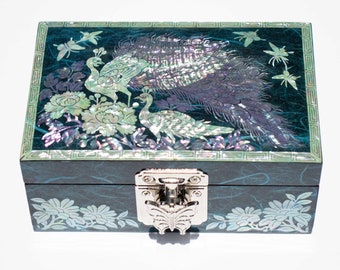Vintage Box aus Perlmutt Blau Pfau Vintage Deko Geschenk Einzigartiges Geschenk