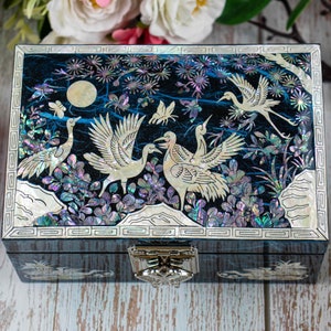 Perlmutt blau orientalischer Schmuck Inlay Box Abalone Muschel Holzaufbewahrung Einzigartiges Geschenk für Mutter Boite Perlmutt