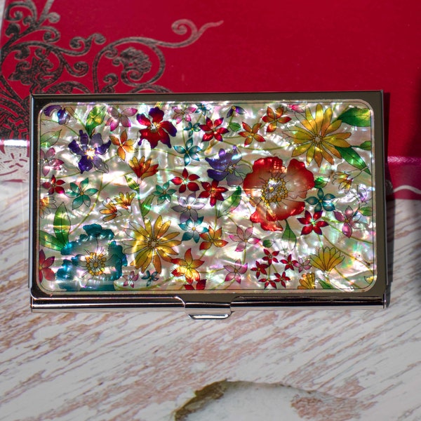 Mother of pearl Business Card case ID holder credit card wallet holder Unique business Cardholder Coworker Office gift