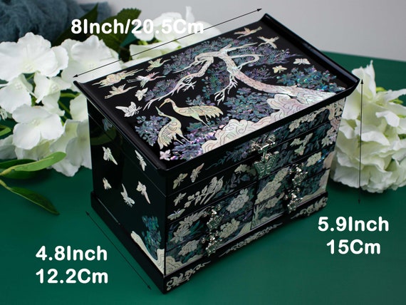 Mother of Pearl Korean Jewelry Box Lacquer Vintage Antique Storage