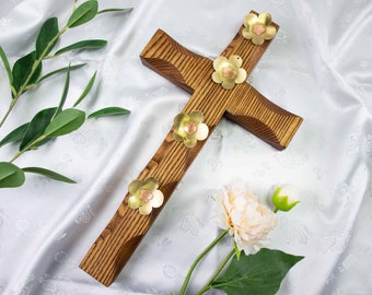 13.5Inch Wood Wooden Wall hanging Cross Handmade Cross wall catholic gift baptism gift for wall decor Ash tree