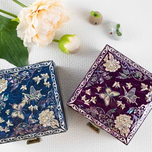 Scatola portagioie in madreperla, asiatica, giapponese, viola, piccola, in legno, portaorecchini, porta anelli, regalo per ragazze