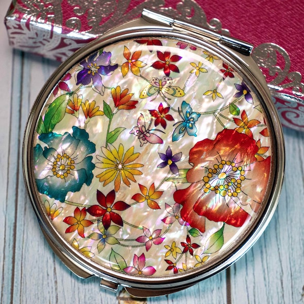 Mother of pearl compact mirror Magnifying hand held cosmetic makeup purse mirror Compact Size Useful gift Boite nacre