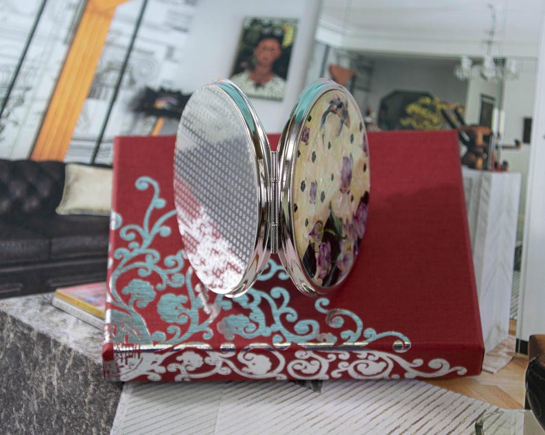 Mother of Pearl Pond Compact Hand Mirror Pocket Size Makeup Magnifying ...