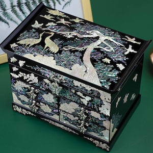 Perlmutt koreanische Schmuck Box Lacquer Vintage Schmuckschatulle mit Schubladen Antique Lagerung Abalone Schale Schatzkiste