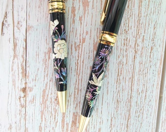 Mother of pearl thank you Refillable pen Blue ink Black ink Exotic handmade handcrafted flower pen for women Office gift