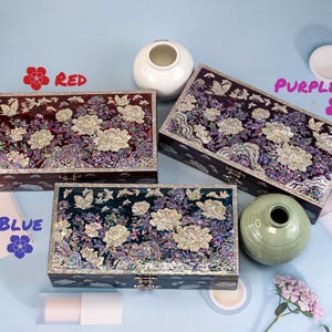 3colors Mother of pearl Flower jewelry keepsake Box Art Asian inlay lacquer wood jewelry Box Korean gifts boite nacre