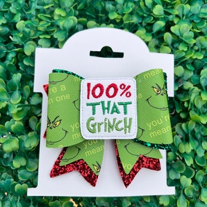 Grinch Hair Bow/100% That Grinch Hair Bow/Christmas Hair Bow/ Girls Hair Accessories