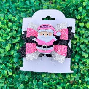 Pink Santa Hair Bow/Christmas Hair Bow/ Girls Hair Accessories