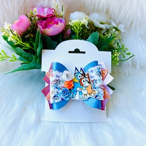 Blue Dog Hair Bow/ Blue and Orange Dog Cartoon Hair Bow/ Girls and Toddlers Hair Accessories
