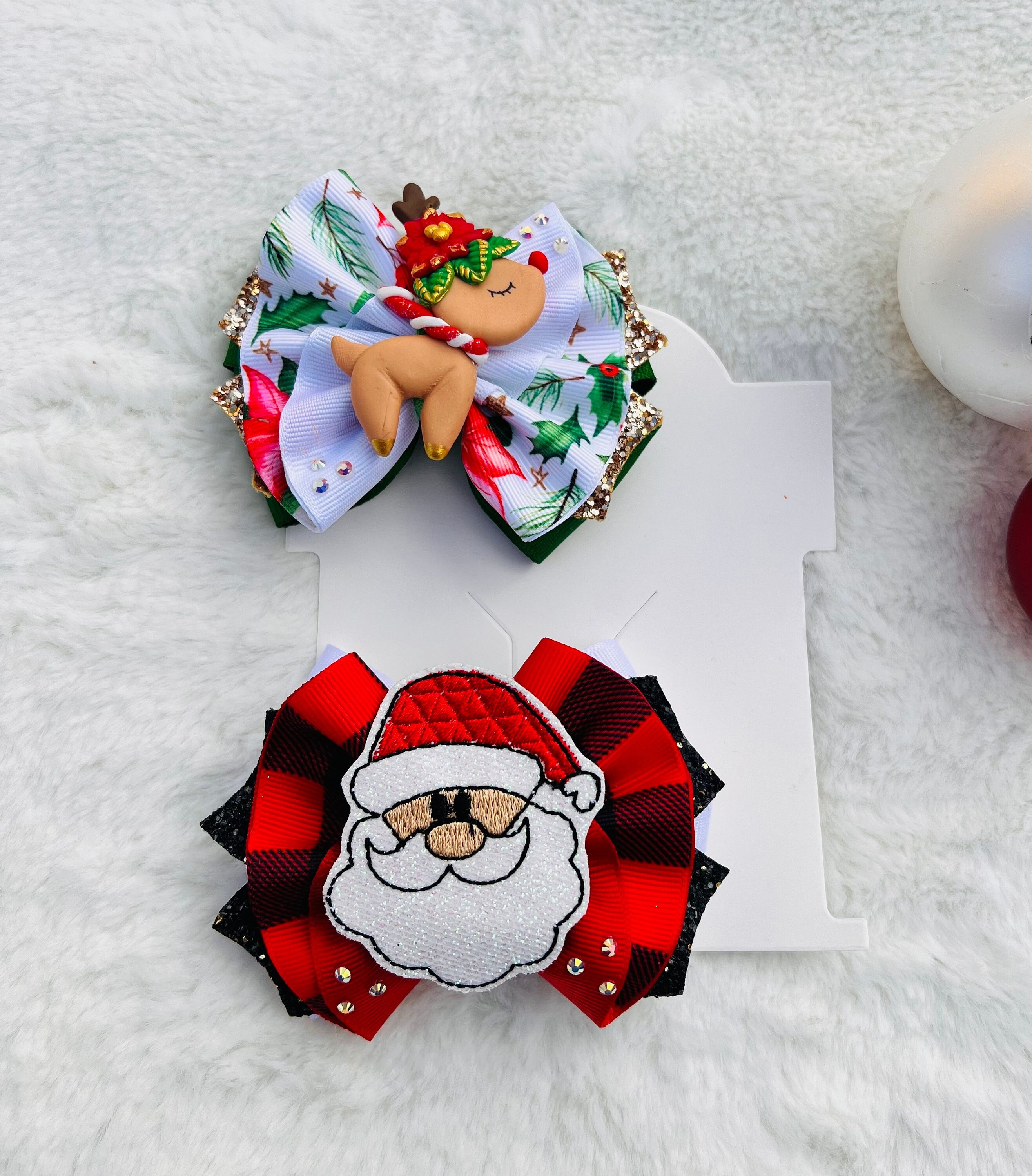 Christmas Holiday Hair Bows Set Santa Reindeer Sequin‎ Festive Accessories Amazon.com : 4 Pcs Christmas Hair Clips Xmas Bow Hair  main image 3