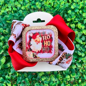 Santa Claus Cheetah Hair Bow/ Christmas Hair Bow