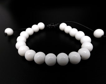 Men's or women's bracelet White agate beads on a very trendy adjustable black cord.