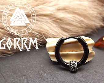 Men's earring - ethnic - mono earring - viking earring - steel hoop - viking - metal bead, Viking Jewelry