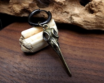 Men's earrings - ethnic - single earring - Viking earring - steel hoop - Viking - raven skull
