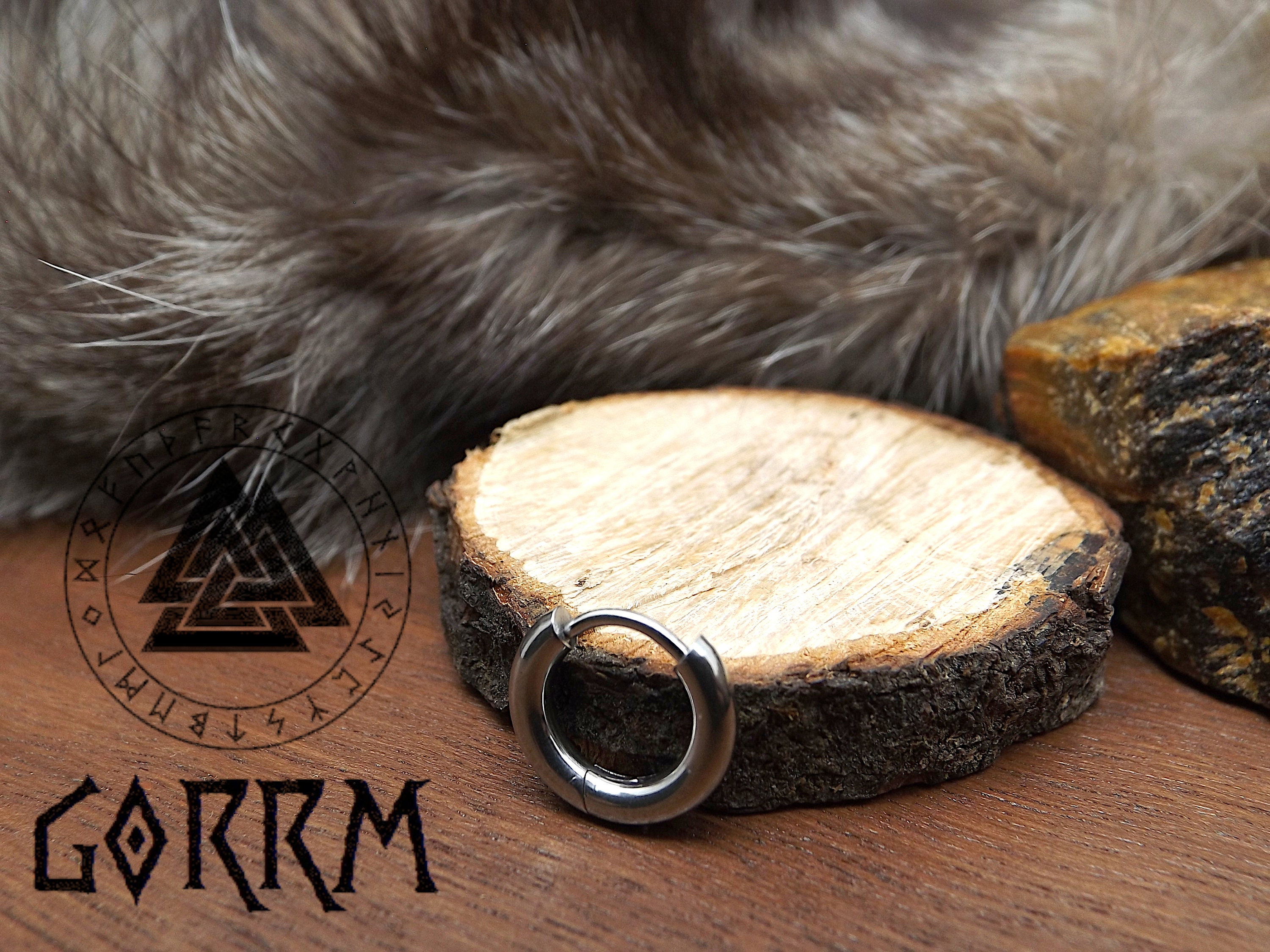 Alternative earring - ethnic - mono earring - black steel hoop - stainless steel hoop - viking -