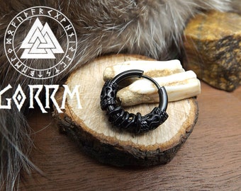 Boucle d'oreille homme - ethnique - boucle d’oreille mono - boucle d'oreille viking - créole acier noire - viking -