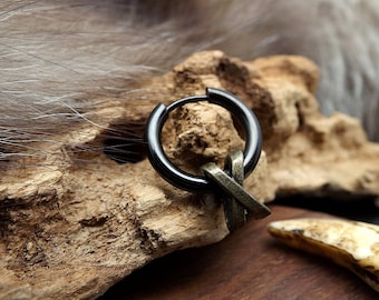 Boucle d'oreille homme - ethnique - boucle d’oreille mono - boucle d'oreille viking - créole acier - viking - perle en métal couleur bronze.