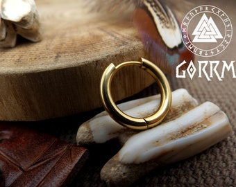 Alternative earring - ethnic - mono earring - gold steel hoop - steel hoop - viking -