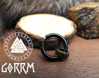 boucle d'oreille créole viking en acier inoxydable noire avec perle en métal