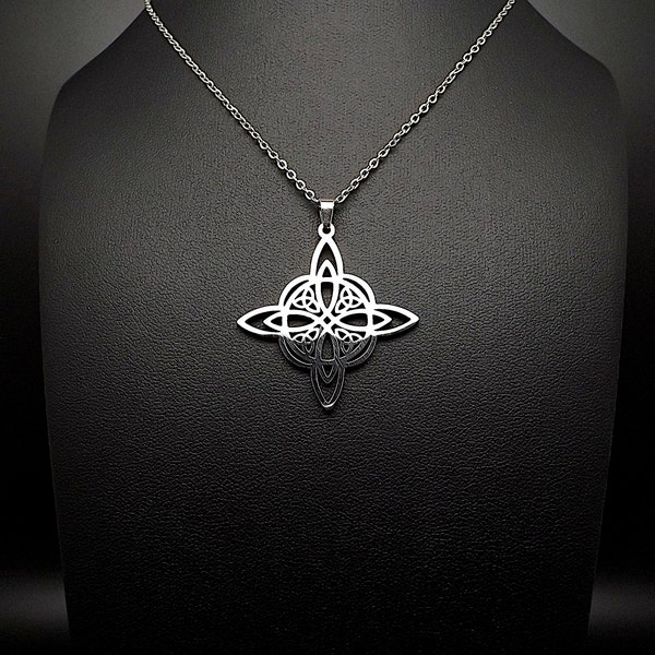 Collier viking entrelacs en acier inoxydable couleur argent, cadeaux saint valentin anniversaire.