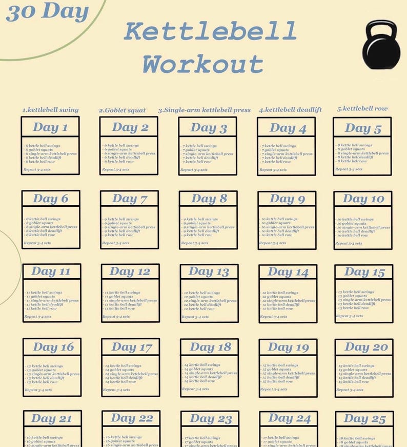 30 Day Kettlebell Workout Plan | Printable Fitness Challenge | Home ...