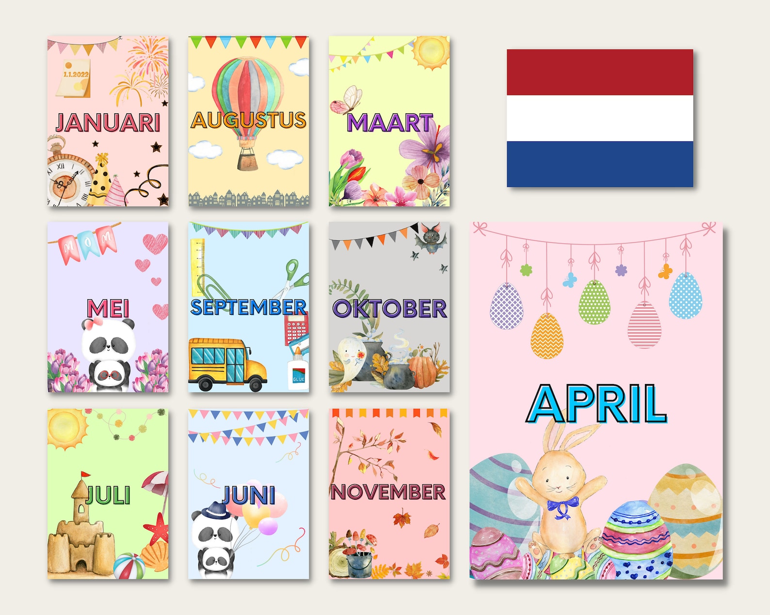 DUTCH Months of the Year Printable Montessori Educational - Etsy Finland
