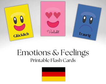 DUITS | Emoties en gevoelens Flashcards | Montessori Taal Flash Cards Afdrukbaar educatief materiaal Poster Wall Print Decor