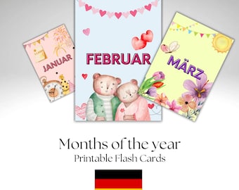 Tarjetas didácticas de los meses en alemán / Láminas educativas Montessori (PDF)